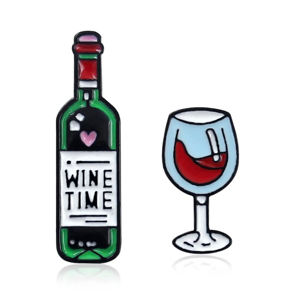 WINE TIME 2 PIECE SET OIL DRIPPED ENAMEL PIN LAPEL PIN BROOCH NWT